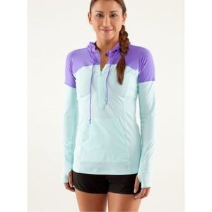 Lululemon Runbeam Hoodie Women Sz 2‎ Lightweight Pullover UPF 50 Purple Blue
